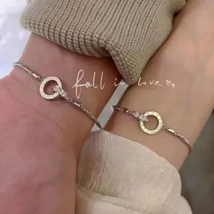 Pulsera de Doble Círculo de Plata <span class=keywords><strong>S925</strong></span> de Alta Calidad para Hombre y Mujer, Ideal como Regalo de Boda para Parejas - Product Image 6
