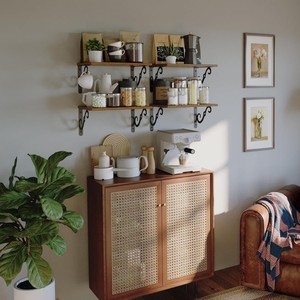 Wooden Wall Shelf With Iron <b>Bracket</b> 2 Tier Rectangle Durable Storage Rack - Product Image 3