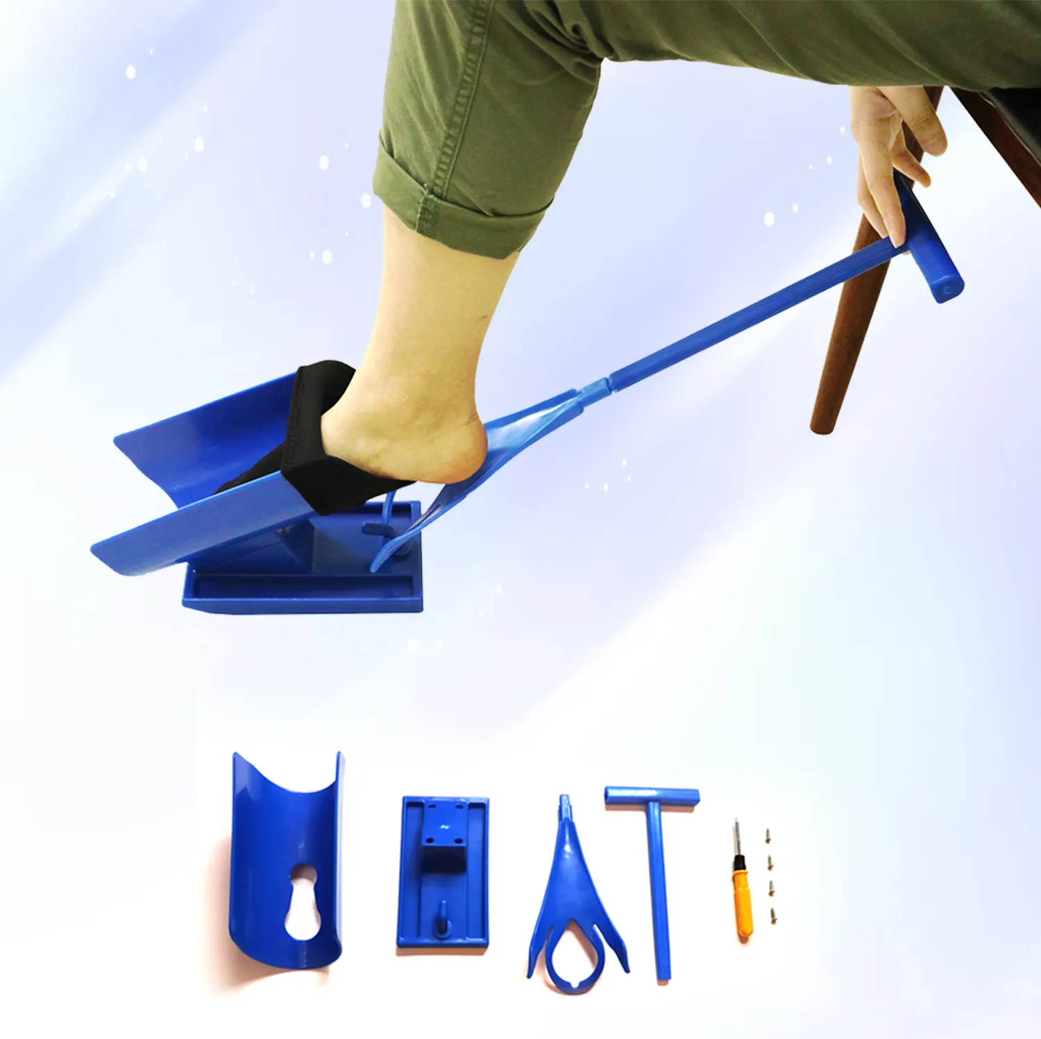 Kit deslizador de meia azul, ajudante fácil e fácil para idosos, sistema de alongamento ou tensão