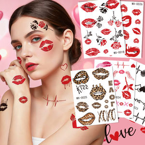 ملصقات وشم مؤقتة مثيرة للنساء والفتيات بتصميم شفاه حمراء وزهور وفراشات بألوان كاملة لعيد الحب للأزواج - Product Image 1