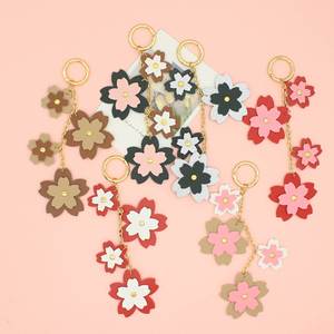 Stylish Pu Leather Flower Bag Charm <b>Custom</b> New Style Cherry Blossom <b>Keychain</b> for Gifts - Product Image 1