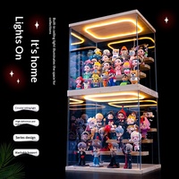 Vitrine de présentation en acrylique pour figurines, poupées Pop Mart et miniatures mignonnes, avec éclairage, couvercle anti-poussière et design pliable en cube