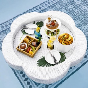 PE Rattan Basket Hotel Swimming Pool <b>Floating</b> Tray for Breakfast Afternoon Tea Water Serving Plate Storage Tray for Hotel Villa - Product Image 5