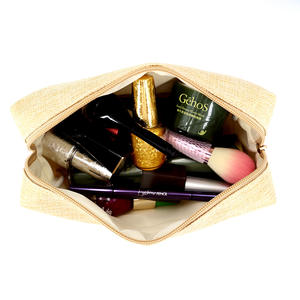Eco Custom Linen Natural Cosmetic Packaging LOGO borsa <span class=keywords><strong>da</strong></span> <span class=keywords><strong>viaggio</strong></span> <span class=keywords><strong>per</strong></span> il trucco Kit cosmetico vuoto borsa <span class=keywords><strong>per</strong></span> pennelli borsa <span class=keywords><strong>per</strong></span> wc promozionale - Product Image 4