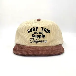 Custom 5 Panel Corduroy Cap Corduroy Snapback Cap ,5 Panel Soft Unstructured Field Trip Hat