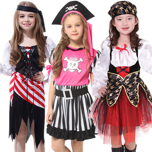 Ensemble de costumes de pirate pour enfants filles, tenue de spectacle d'Halloween, pantalon rayé et robe avec chapeau et épée - Product Image 2