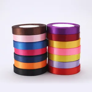 Satin Ribbon Supplier 60 Colors 5/8" 25Y Green Red Blue One Side Satin Ribbon Single Face 15MM for Ribbon Bows