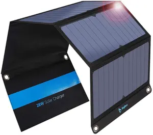 Panel de energía solar plegable y portátil, carga rápida usb dual, 28w, para exteriores, camping, teléfonos móviles