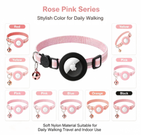 Collier GPS personnalisé en nylon pour animaux de compagnie, compatible AirTag, avec clochette, anti-perte, support de localisateur pour chats et chiens