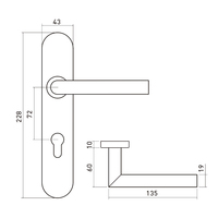 Poignées de porte en acier inoxydable 304 de type L sur plaque longue pour portes en bois et en acier
