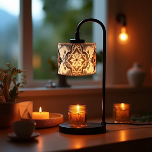 Electric Candle Warmer Lamp With UV Printing Linen Shade Adjustable Brightness For Home Decor Indoor Use - Product Image 2