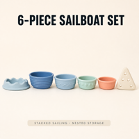 Jouets sensoriels pour bébés personnalisés, bateaux à voile en silicone, gobelets empilables, ensemble de jeu pour le bain en 6 pièces
