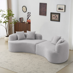 Ensemble de canapés incurvés de style minimaliste moderne avec cadre en bois massif convertible en tissu bouclé pour salon, appartement ou hôtel - Product Image 1