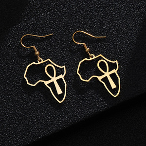 Boucles d'oreilles pendantes pour femme, bijoux en acier inoxydable, argent, croix, <span class=keywords><strong>carte</strong></span> africaine, nouveau design, <span class=keywords><strong>2022</strong></span> - Product Image 4