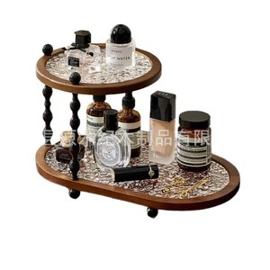 Acacia Wood Double Layer Cosmetic Storage Rack Luxury <b>Desktop</b> Organizer for Makeup Home Use - Product Image 1