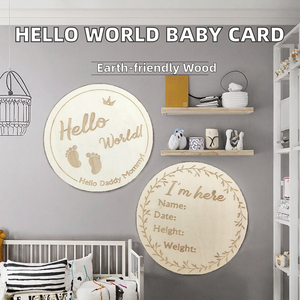 Échantillons gratuits, jetons en bois écologiques pour bébé, jalons de développement, « Bonjour le monde », cartes de suivi de la croissance mensuelle du nouveau-né, gravure de <span class=keywords><strong>naissance</strong></span> - Product Image 1