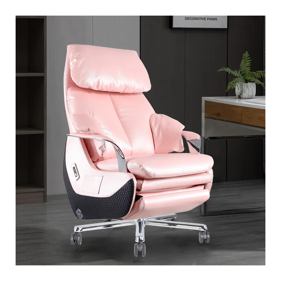 Silla de oficina de cuero genuino al por mayor silla Derma eléctrica personalizada de gama alta ergonómica silla de oficina eléctrica masaje reclinable