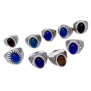 Etnische stijl vergulde ring met ingelegde natuursteen, retro geometrisch, voor de wijsvinger, stemmingssensitief, edelsteenring - Product Image 5