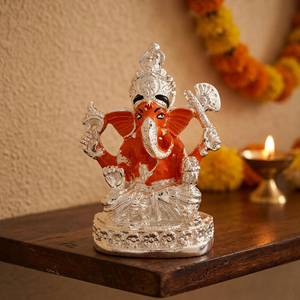 Statue de Ganesha en acier inoxydable plaqué argent, artisanale, décorative, en métal, pour la maison, le temple, l'affichage festif - Product Image 6