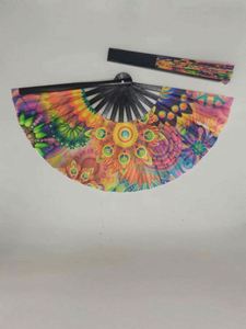 Éventail pliant personnalisé style art populaire 2024 avec logo imprimé, en bambou et tissu imprimé UV, technique de peinture, stock usine - Product Image 2