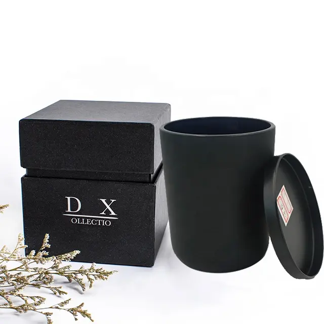 Yayun matte black glass candle jar with black gift box and black lid