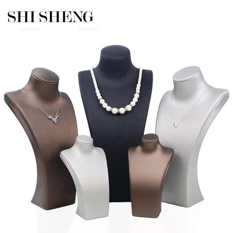 SHI SHENG High-end Black Leather Jewellery Display Stand Necklace Holder Bust for Retail Stores and Trade Shows