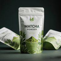 Sachets Doypack refermables à fermeture éclair en feuille de PE monofilament avec trou de suspension pour poudre de matcha et thé matcha, pour la vente au détail en supermarché
