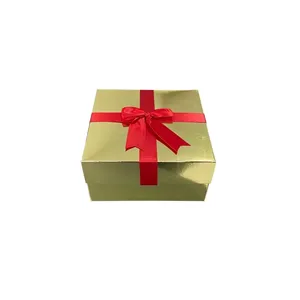 Empty <b>Red</b>-<b>Ribboned</b> Gold Gift Box for Party Supplies - Product Image 3
