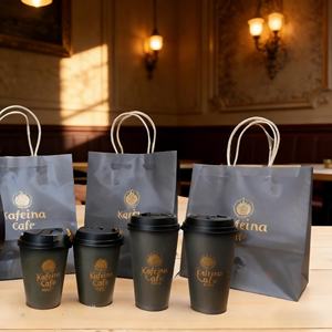 Vasos de papel negro personalizados, 4Oz, 8Oz, 12Oz, 16Oz, vasos de <span class=keywords><strong>caf</strong></span>é biodegradables, vasos de papel de aluminio dorado de pared simple y doble con tapas - Product Image 1