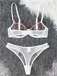 Ensemble de lingerie sexy Salaar en polyester 2 pièces, sous-vêtements en dentelle et résille, string, vêtements de nuit avec design ajouré et respirant pour femmes - Product Image 6