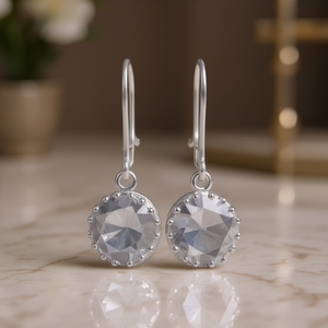 Boucles d'oreilles pendantes en or blanc, serti de cristaux ronds, bijoux de mode classiques pour femmes, pour mariage, E2634 - Product Image 2