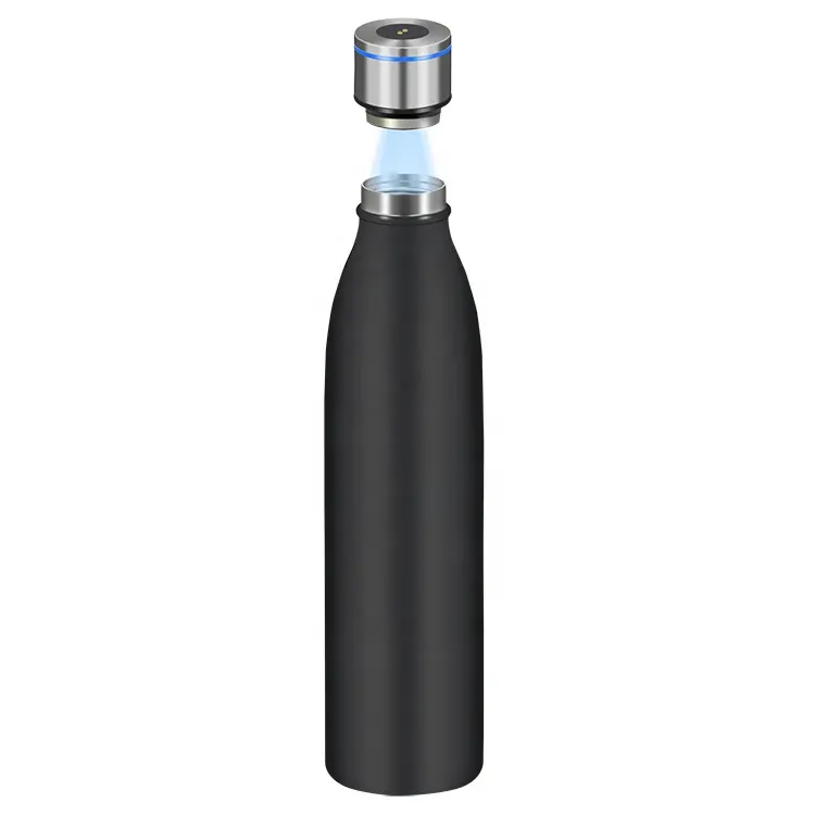 Personalizable 750ml Negro Smart Sport Viajes al aire libre Fitness Purificador Purificación Luz Uv Autolimpieza Botella de agua