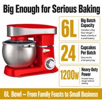 Batteur sur socle électrique professionnel 6L 1200W, 4 couleurs (gris, noir, rouge, blanc), avec fouet, batteur à crochet et spatule, idéal pour la famille