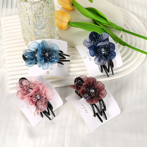 Pince à cheveux en forme de bec de canard en fleur de soie, artisanat manuel en tissu, accessoire de coiffure quotidien pour femme, collection Printemps 2024, origine Linyi - Product Image 5