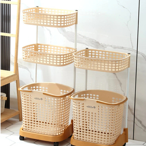 Nouveau Panier à <span class=keywords><strong>Linge</strong></span> Roulant Pliable, Organisateur en Plastique 2/3 Niveaux pour Salle de Bain et Vêtements Sales - Product Image 3