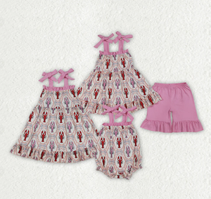 Conjunto de ropa de bebé niña con lazo, túnica a cuadros, volantes y pantalones cortos, vestido y pelele - Product Image 2