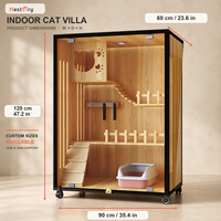 Vente en gros de villa pour chat moderne de luxe en bois massif, maisonnette d'intérieur pour animaux, cage, structure d'escalade, respirante, imperméable, chaude, plusieurs tailles