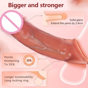 Anneau d'agrandissement réaliste pour pénis, manchon réutilisable en silicone médical souple, retardateur, préservatif, jouet sexuel pour hommes, amplificateur de plaisir - Product Image 4