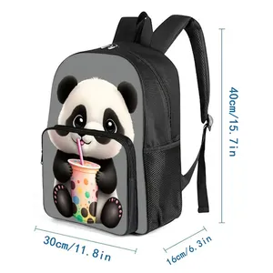 Mochila con estampado de panda, bolsillo frontal cuadrado, cierre de cremallera de poliéster, para niños y niñas, mochila escolar de dibujos animados en 3D - Product Image 2