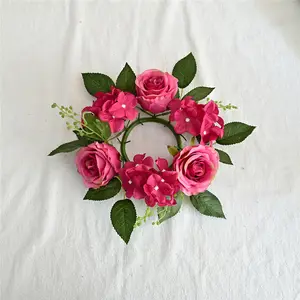欧洲人造丝绸玫瑰花花环腺体婚礼桌装饰烛台花环