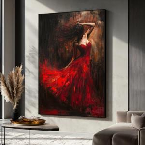Dipinto su Tela Donna Sensuale in Rosso, Arte Murale Emozionale per Camera da Letto, Decorazione Femminile da Parete - Product Image 1