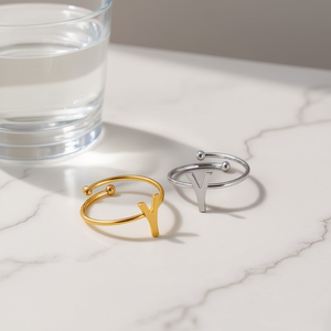 Anillo de Moda con Letra Y de Acero Inoxidable, Chapado en Oro, Joyería Unisex de Moda, Regalo - Product Image 2