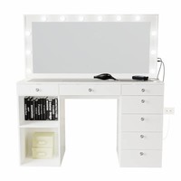 Offres Spéciales chambre femme blanc maquillage toilette vanité moderne taille Standard armoire verre trempé dessus coiffeuse avec lumière