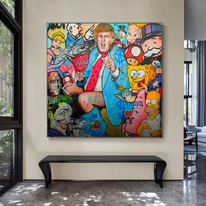 classic movie poster leinwand Suppliers-Trump Clown Graffiti Kunst abstrakte Leinwand Malerei Film Anime Charakter Spoof Poster und Drucke Wand Leinwand Kunst Home Decor