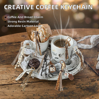 Nouveau design vintage mini porte-clés en résine pain et café, corde tressée à la main, breloque de sac personnalisée mignonne, vente en gros