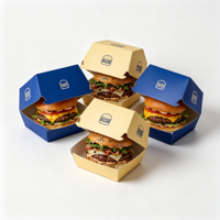 Boîte à hamburger biodégradable en carton blanc, personnalisable avec logo et motif, pour vente en gros, jetable, type clamshell, pour plats à emporter