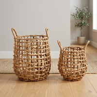 Meilleures ventes : Ensemble de paniers de rangement ronds en jacinthe d'eau écologiques du Vietnam pour vêtements, outils de salle de bain et articles divers – Ligne colorée