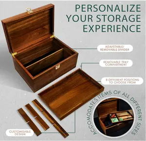 FSC BSCI Locking Wooden Keepsake Box With Adjustable Tray And Divider Wedding Keepsake Storage Stash Gift Box