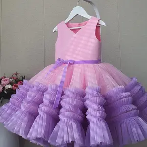 Vestido de flores con tutú para pastel para niños y niñas, traje Formal de princesa para fiesta de primera comunión