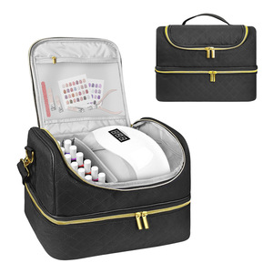 Cosmetic Organizer Bag Large Capacity PU Material Diamond Pattern Zipper Closure Soft Handle For Nail Polish And Tools - Product Image 1